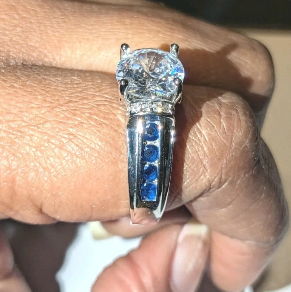 3Ct Round Cut Lab Created Diamond Sapphire Engagement Ring 14K White Gold Plated